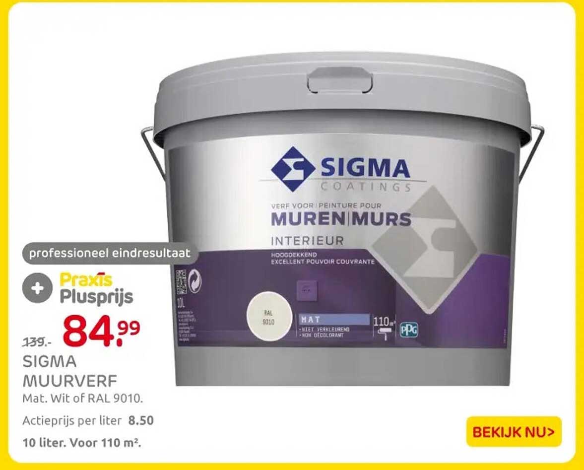 SIGMA MUURVERF Mat. Wit of RAL 9010.