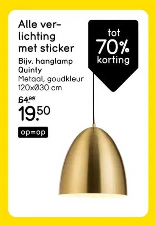 Alle verlichting met sticker tot 70% korting Biv. hanglamp Quinty Metaal, goudkleur 120xØ30 cm op=op