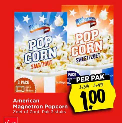 American Magnetron Popcorn Zoet of Zout. Pak 3 stuks PER PAK