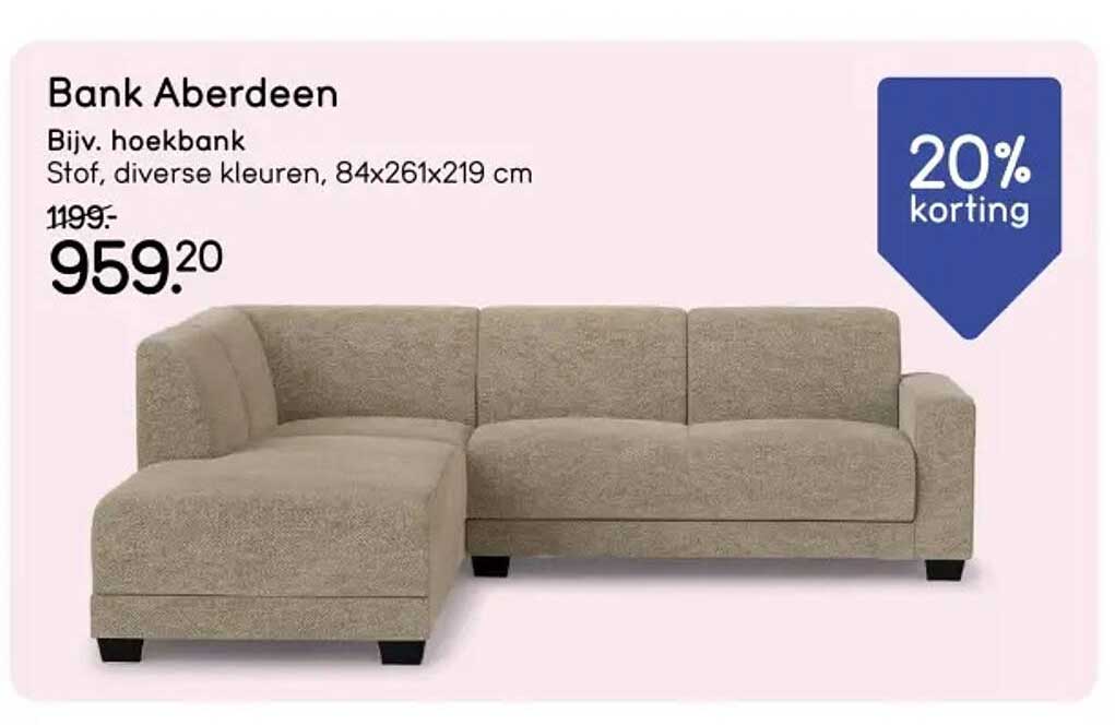 Bank Aberdeen Bijv. hoekbank Stof, diverse kleuren, 84x261x219 cm 20% korting