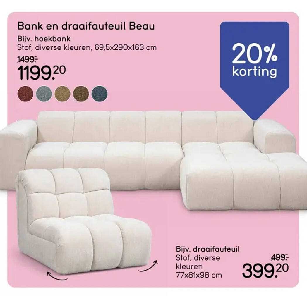 Bank en draaifauteuil Beau 20% korting