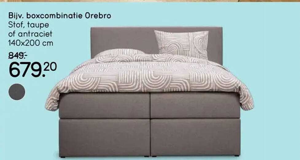 Bijv. boxcombinatie Orebro Stof, taupe of antraciet 140x200 cm