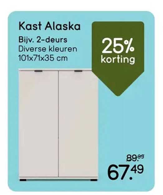Kast Alaska Biv. 2-deurs Diverse kleuren 101x71x35 cm 25% korting