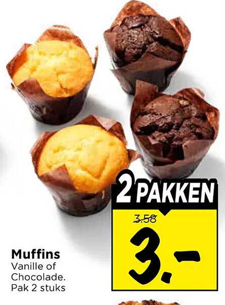 Muffins Vanille of Chocolade. Pak 2 stuks 2 PAKKEN