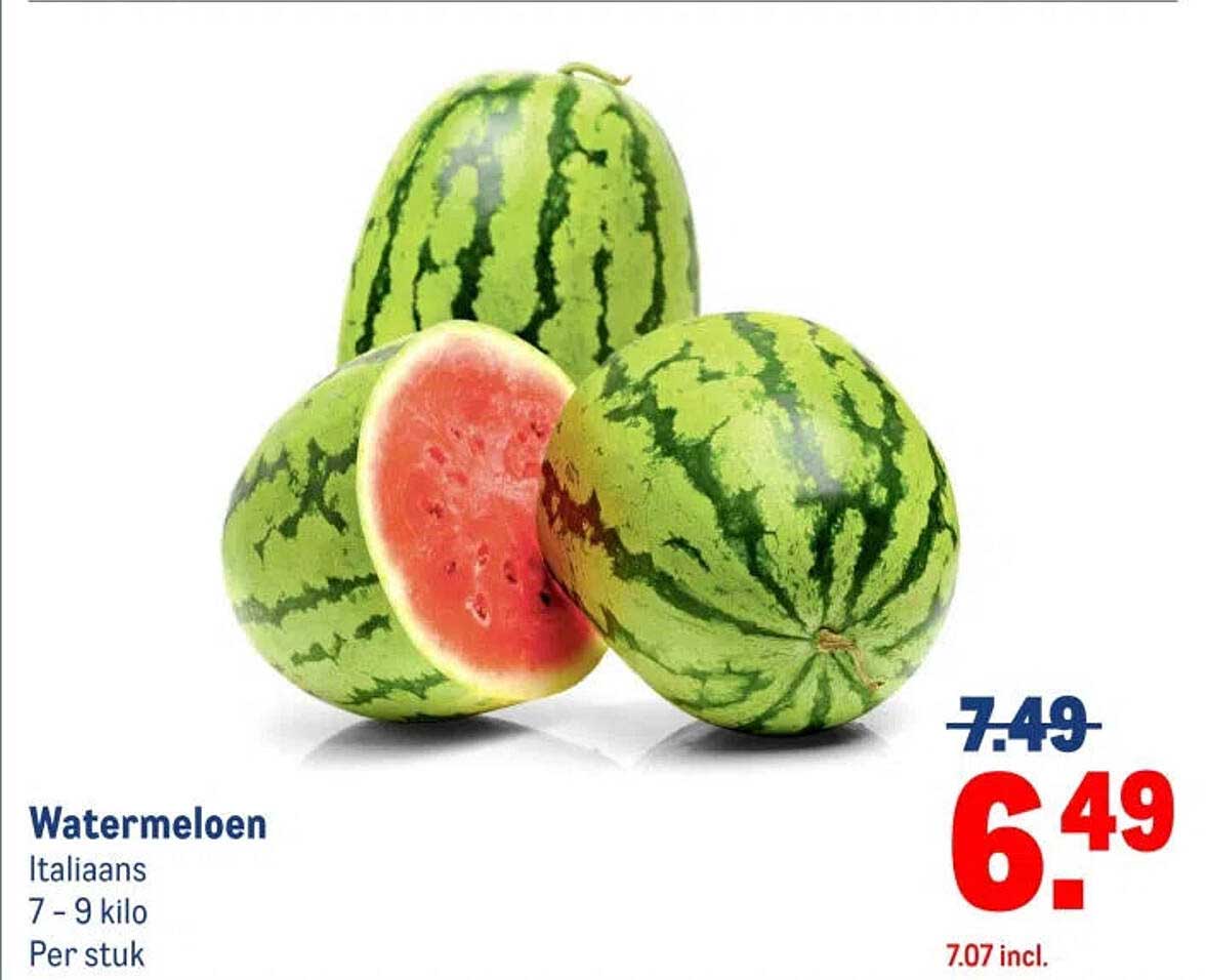 Watermeloen Italiaans 7 - 9 kilo Per stuk