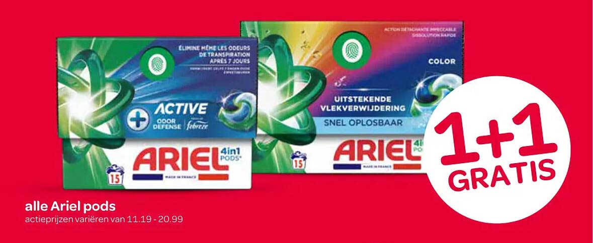 alle Ariel pods 1+1 GRATIS