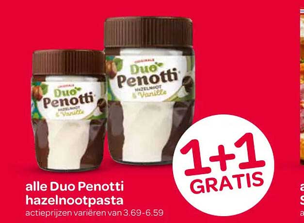 alle Duo Penotti hazelnootpasta 1+1 GRATIS