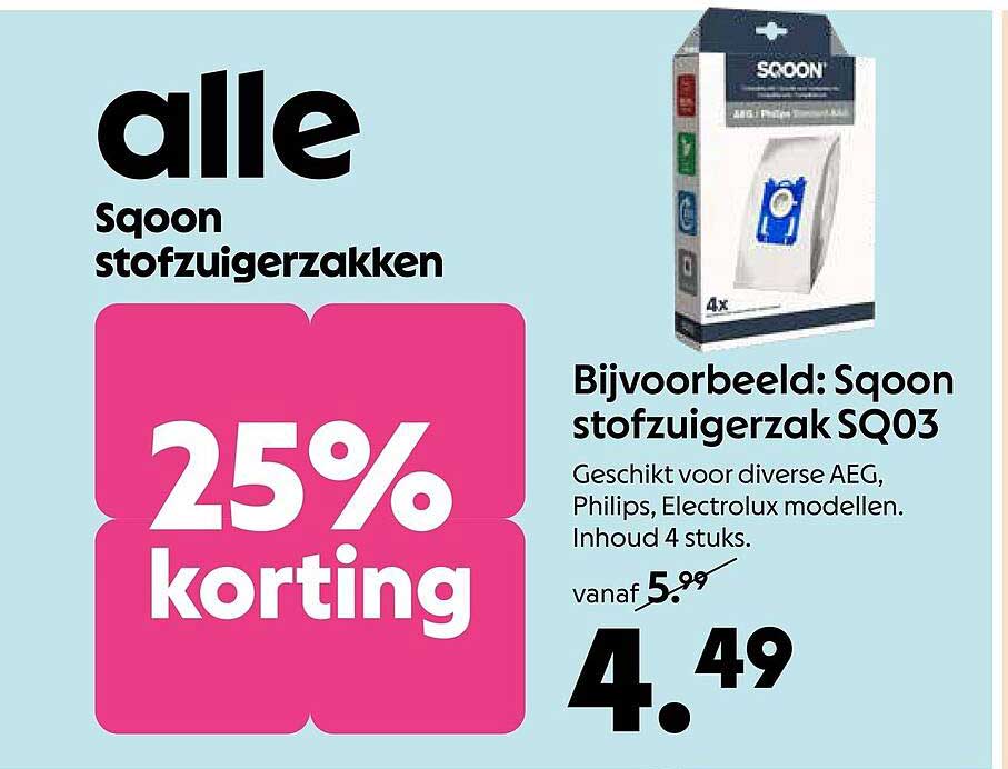 alle sqoon stofzuigerzakken 25% korting
