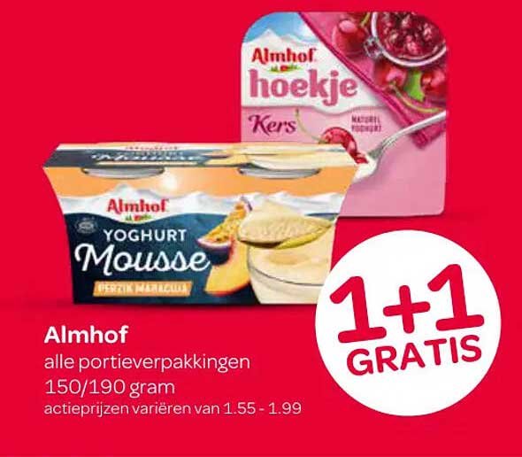 Almhof alle portieverpakkingen 150/190 gram 1+1 GRATIS