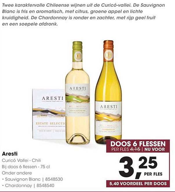Aresti Curicó Vallei - Chili Bij doos 6 flessen - 75 cl Onder andere Sauvignon Blanc | 8548530 Chardonnay | 8548540