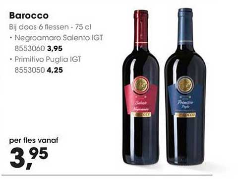 Barocco Bij doos 6 flessen - 75 cl - Negroamaro Salento IGT - 8553060 - Primitivo Puglia IGT - 8553050