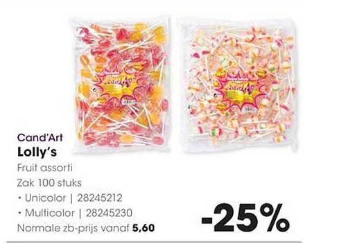 Cand’Art Lolly’s Fruit assorti Zak 100 stuks -25%