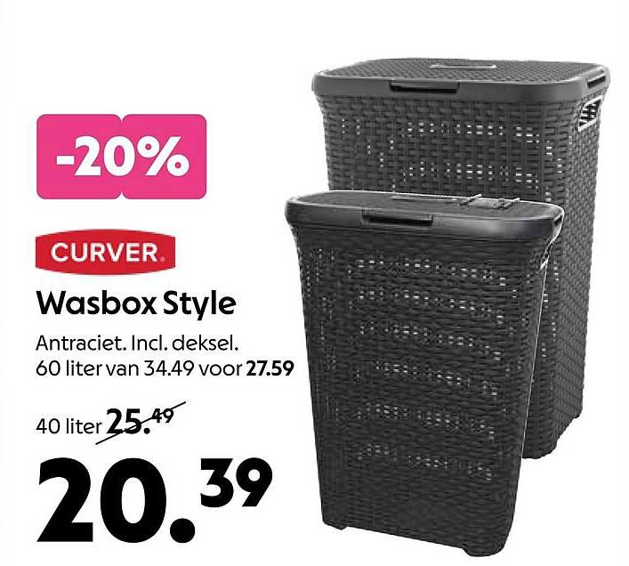 CURVER Wasbox Style Antraciet. Incl. deksel. 60 liter van 34.49 voor 27.59 -20%