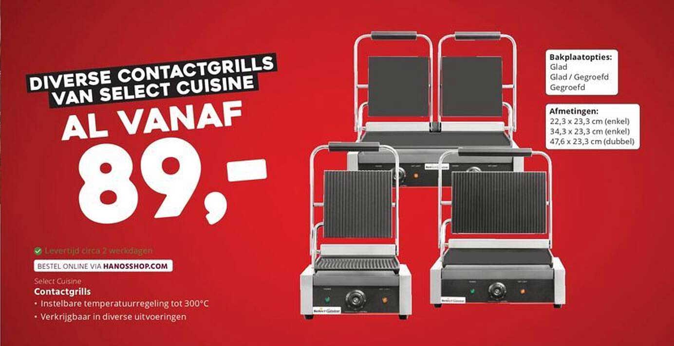 Diverse contactgrills van Select Cuisine al vanaf