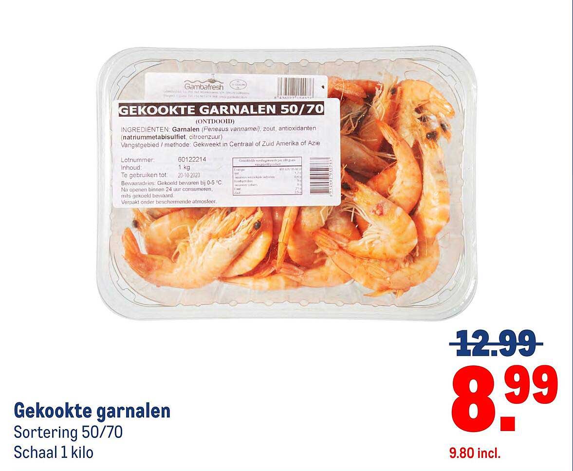Gekookte garnalen Sortering 50/70 Schaal 1 kilo
