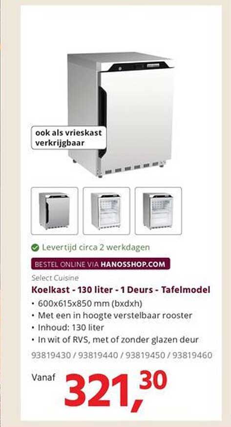 Koelkast - 130 liter - 1 Deurs - Tafelmodel