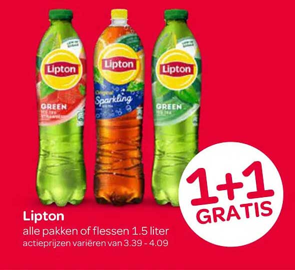 Lipton alle pakken of flessen 1.5 liter 1+1 GRATIS