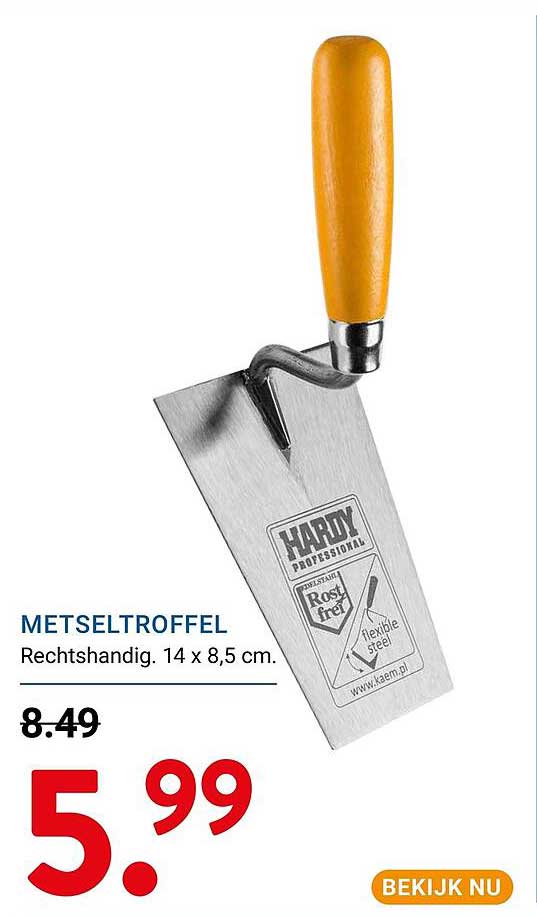 METSELTROFFEL Rechtshandig. 14 x 8,5 cm.