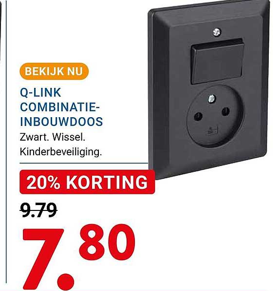 Q-LINK COMBINATIE-INBOUWDOOS Zwart. Wissel. Kinderbeveiliging. 20% KORTING