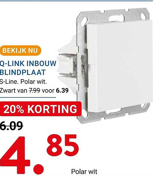 Q-LINK INBOUW BLINDPLAAT S-Line. Polar wit. 20% KORTING