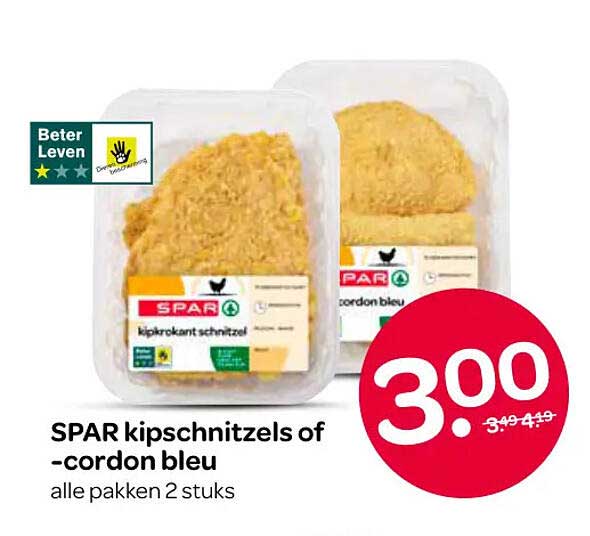 SPAR kipschnitzels of -cordon bleu alle pakken 2 stuks