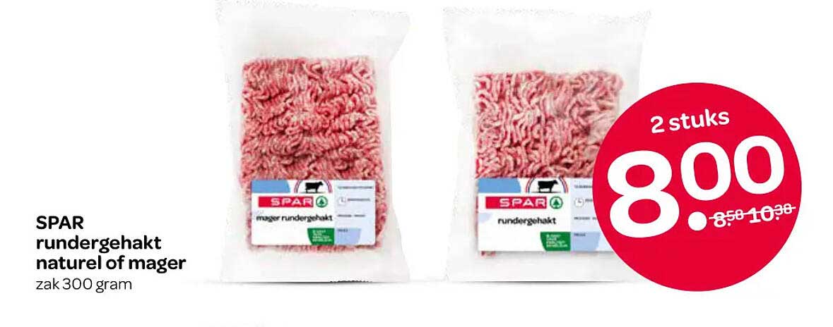 SPAR rundergehakt naturel of mager zak 300 gram 2 stuks