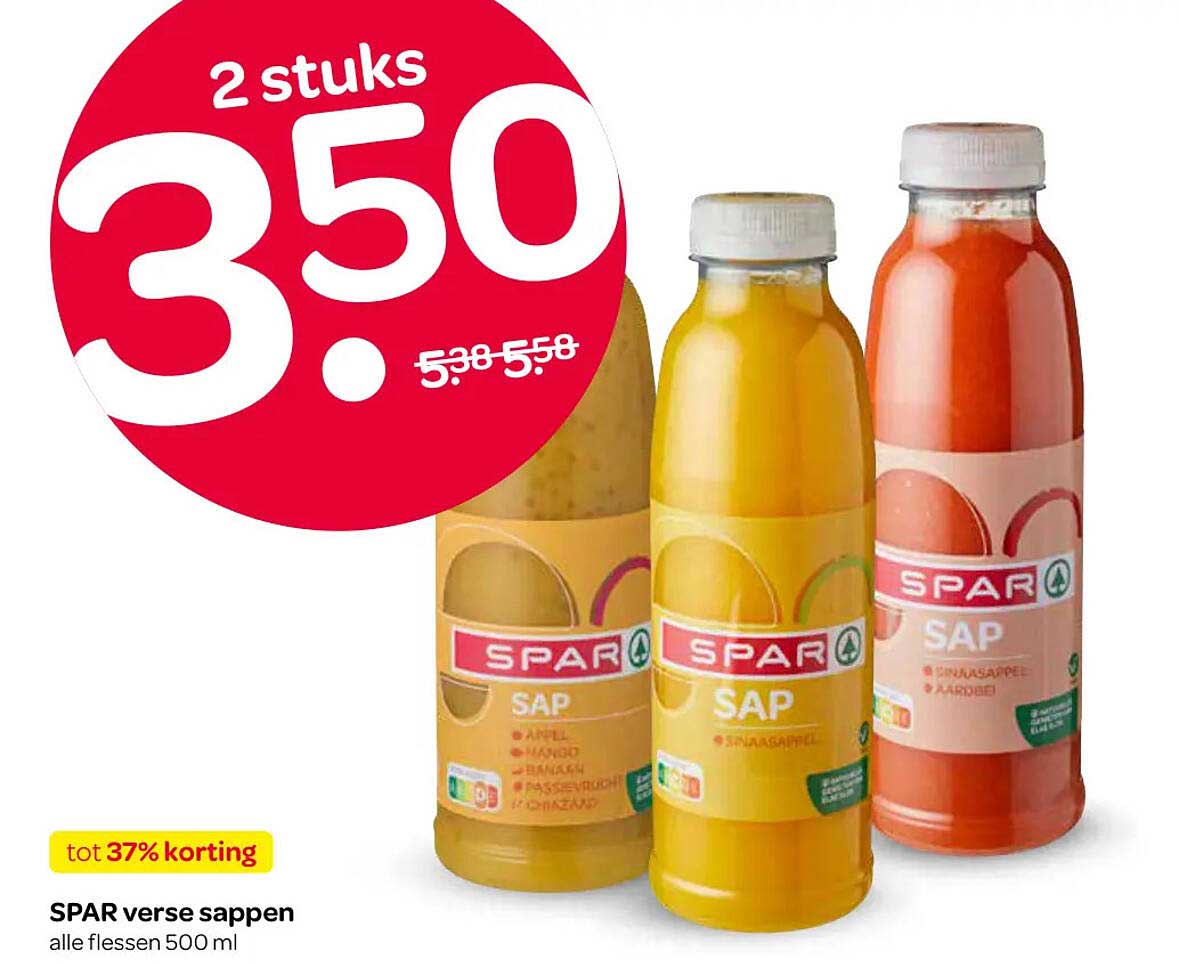 SPAR verse sappen alle flessen 500 ml 2 stuks 3.50
