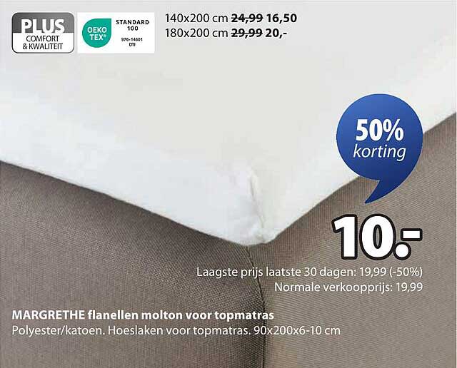 MARGRETHE flanellen molton voor topmatras