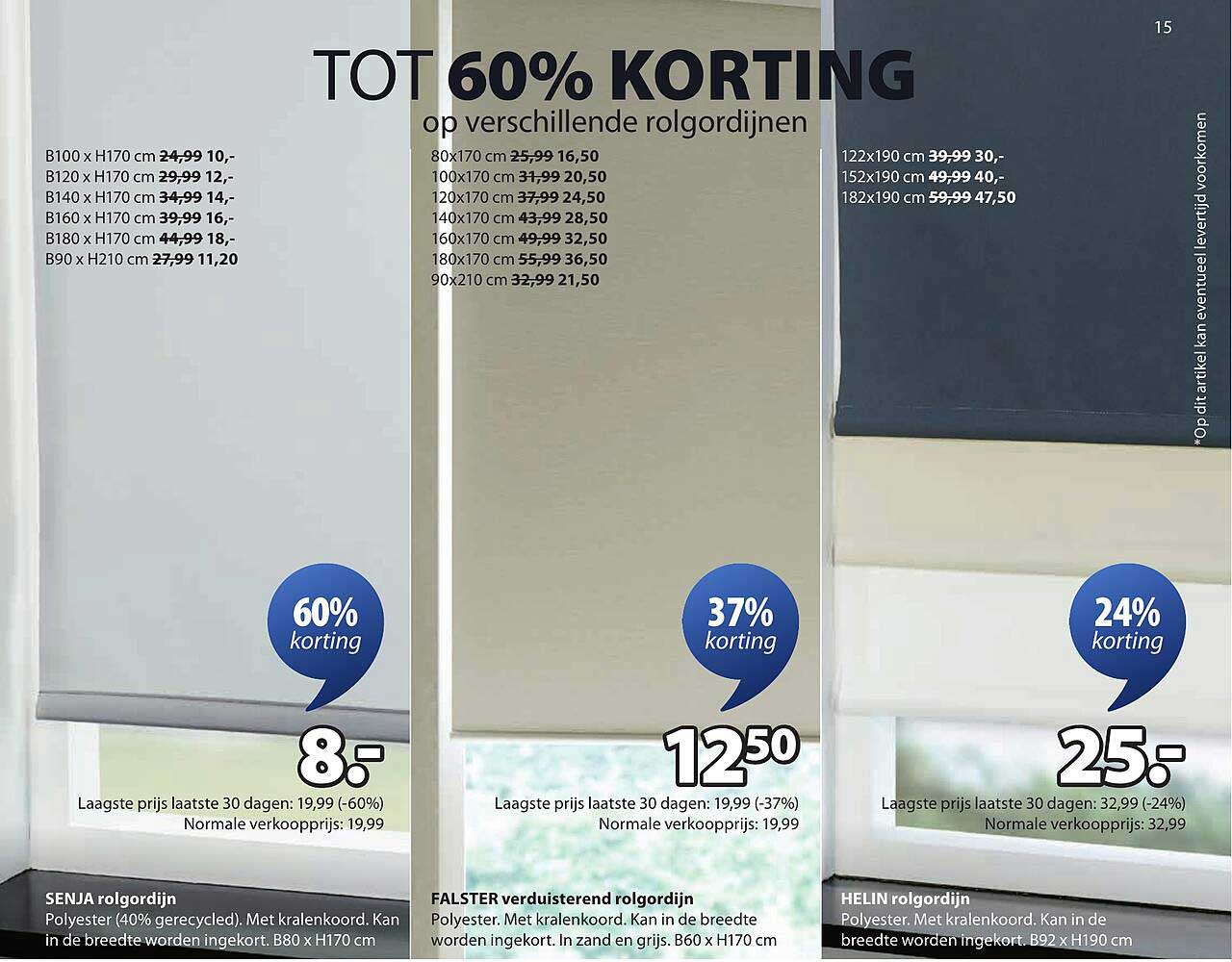 TOT 60% KORTING op verschillende rolgordijnen