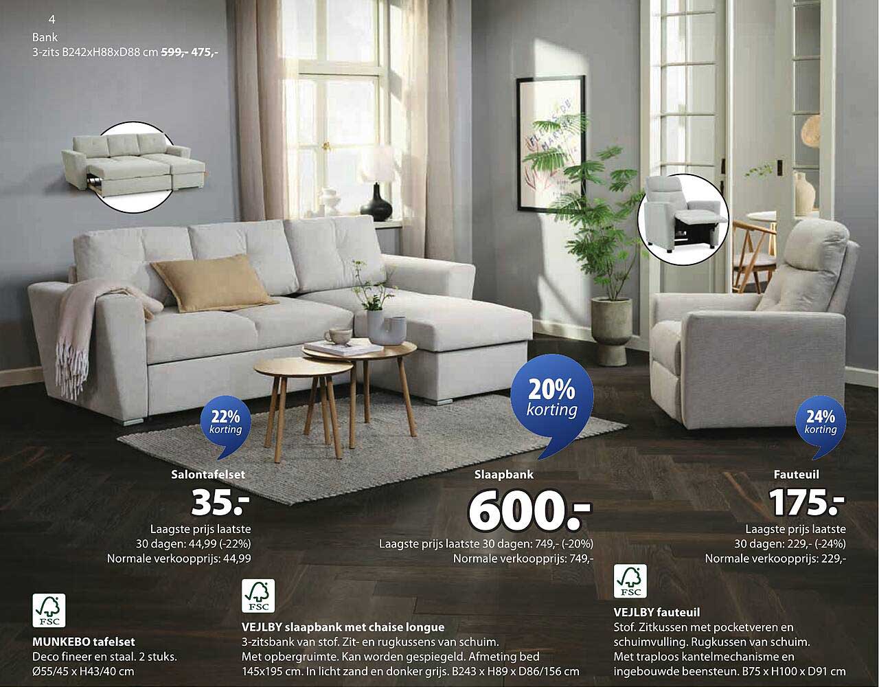 VEJLBY slaapbank met chaise longue