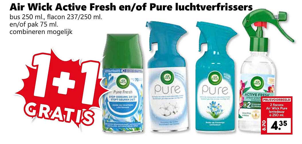 Air Wick Active Fresh en/of Pure luchtverfrissers 1+1 gratis