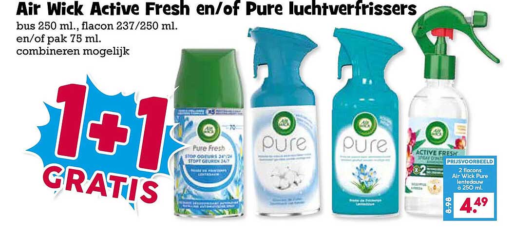 Air Wick Active Fresh en/of Pure luchtverfrissers 1+1 GRATIS