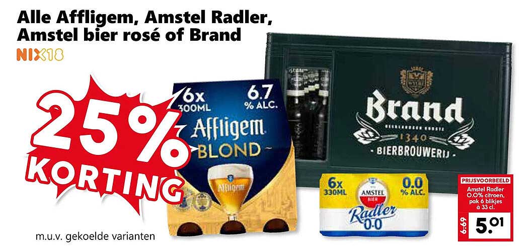 Alle Affligem, Amstel Radler, Amstel bier rosé of Brand 25% KORTING