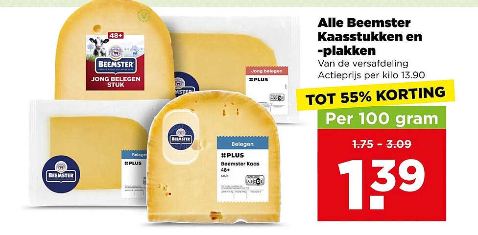 Alle Beemster Kaasstukken en -plakken TOT 55% KORTING