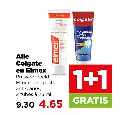 Alle Colgate en Elmex Prijsvoorbeeld: Elmex Tandpasta anti-caries, 2 tubes à 75 ml 1+1 GRATIS