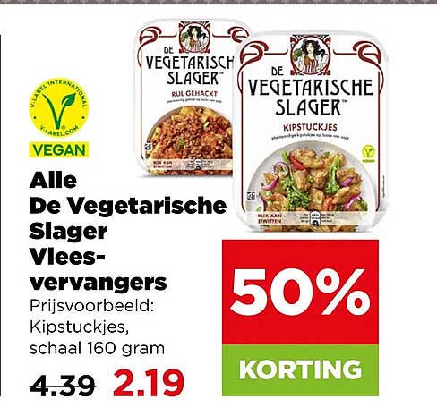 Alle De Vegetarische Slager Vleesvervangers Prijsvoorbeeld: Kipstukjes, schaal 160 gram 50% KORTING