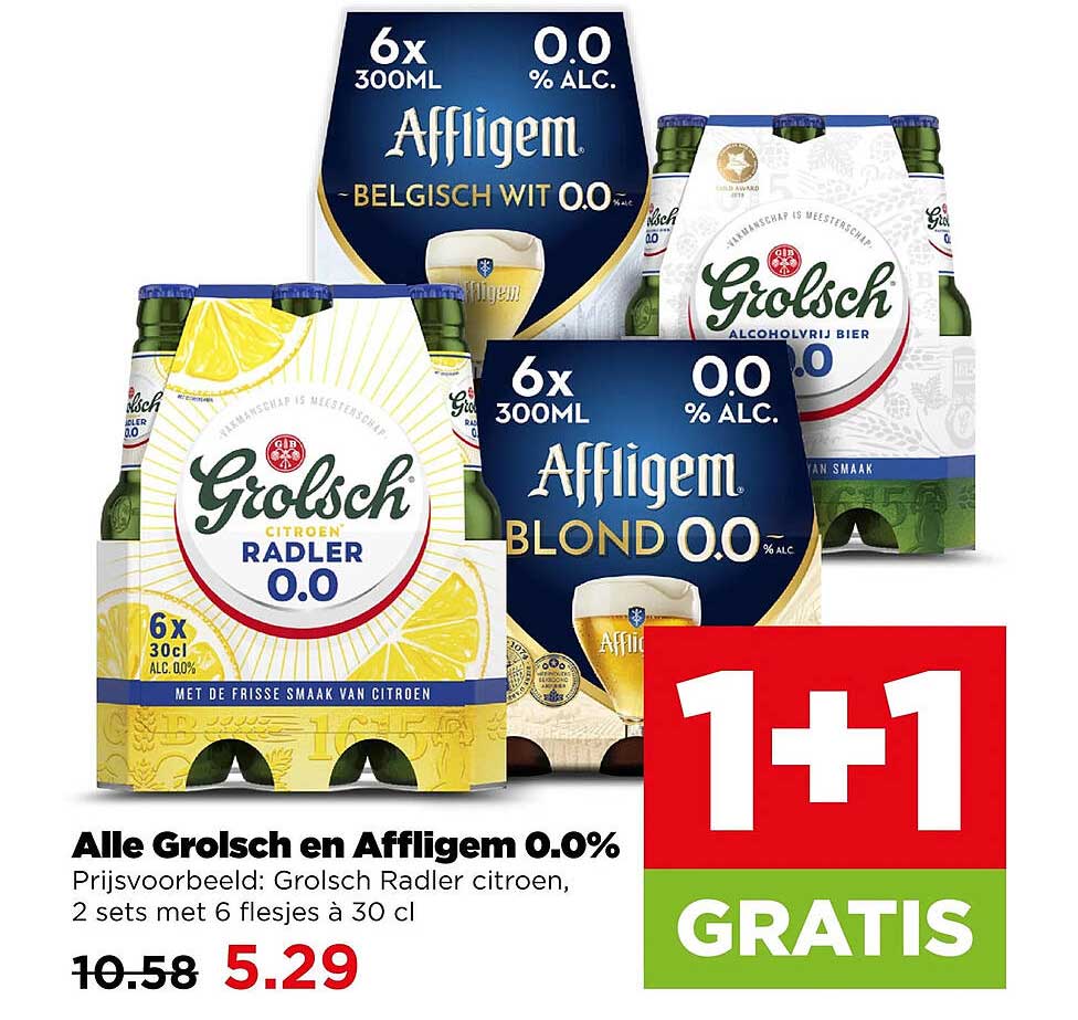Alle Grolsch en Affligem 0.0% 1+1 GRATIS