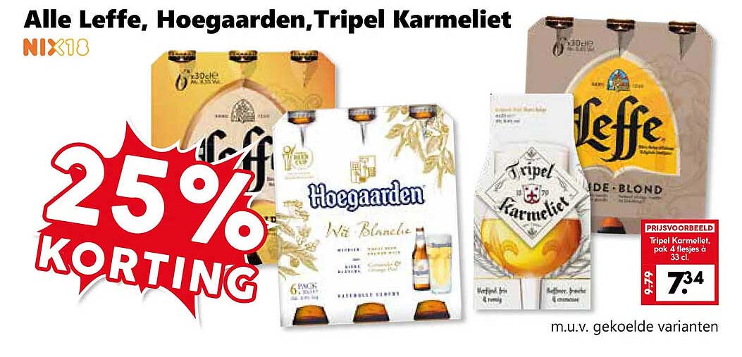 Alle Leffe, Hoegaarden, Tripel Karmeliet 25% korting