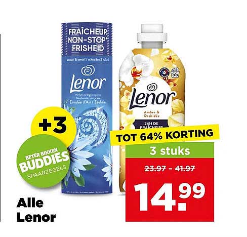 Alle Lenor +3 Beter Bikken Buddies spaarzegels TOT 64% KORTING 3 stuks