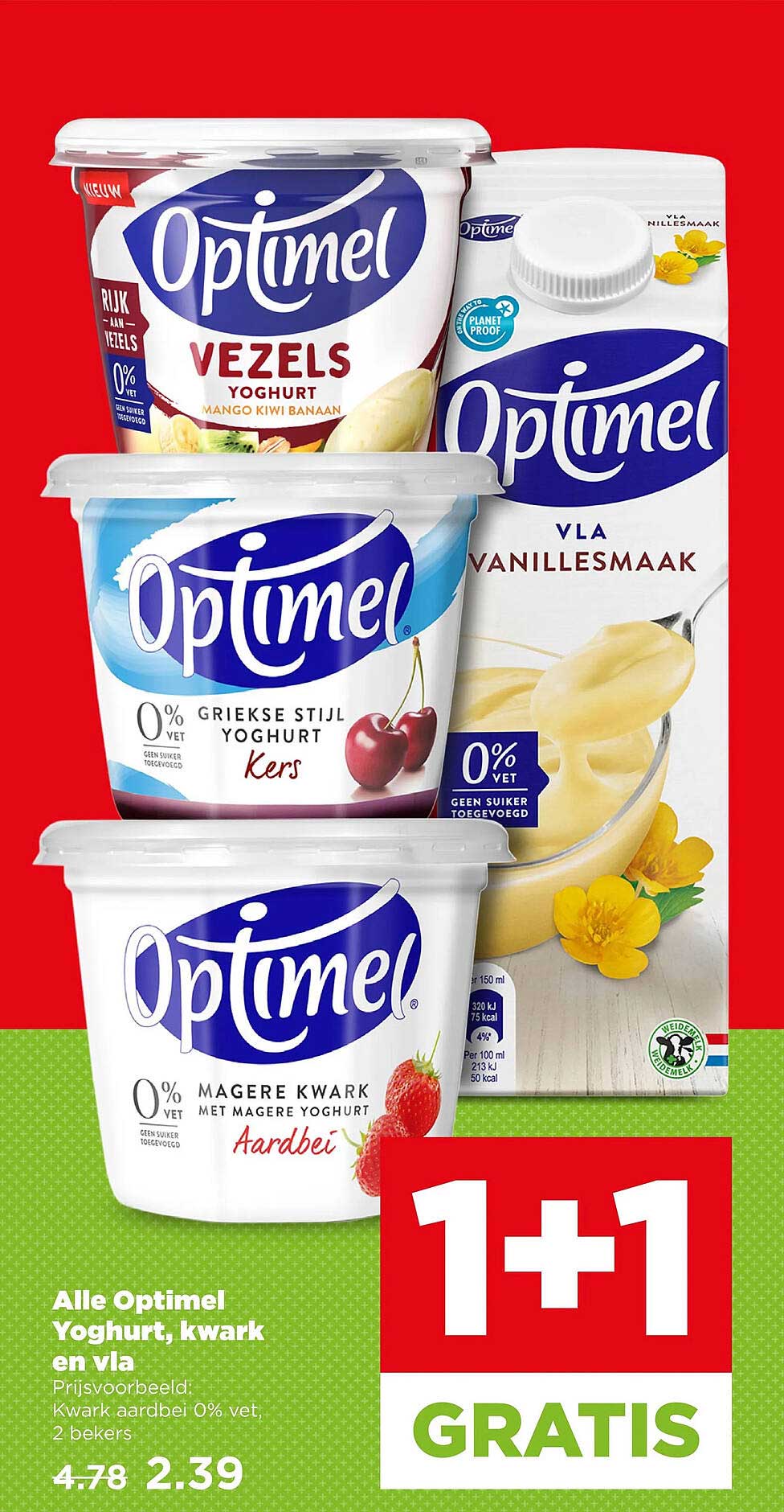 Alle Optimel Yoghurt, kwark en vla 1+1 GRATIS