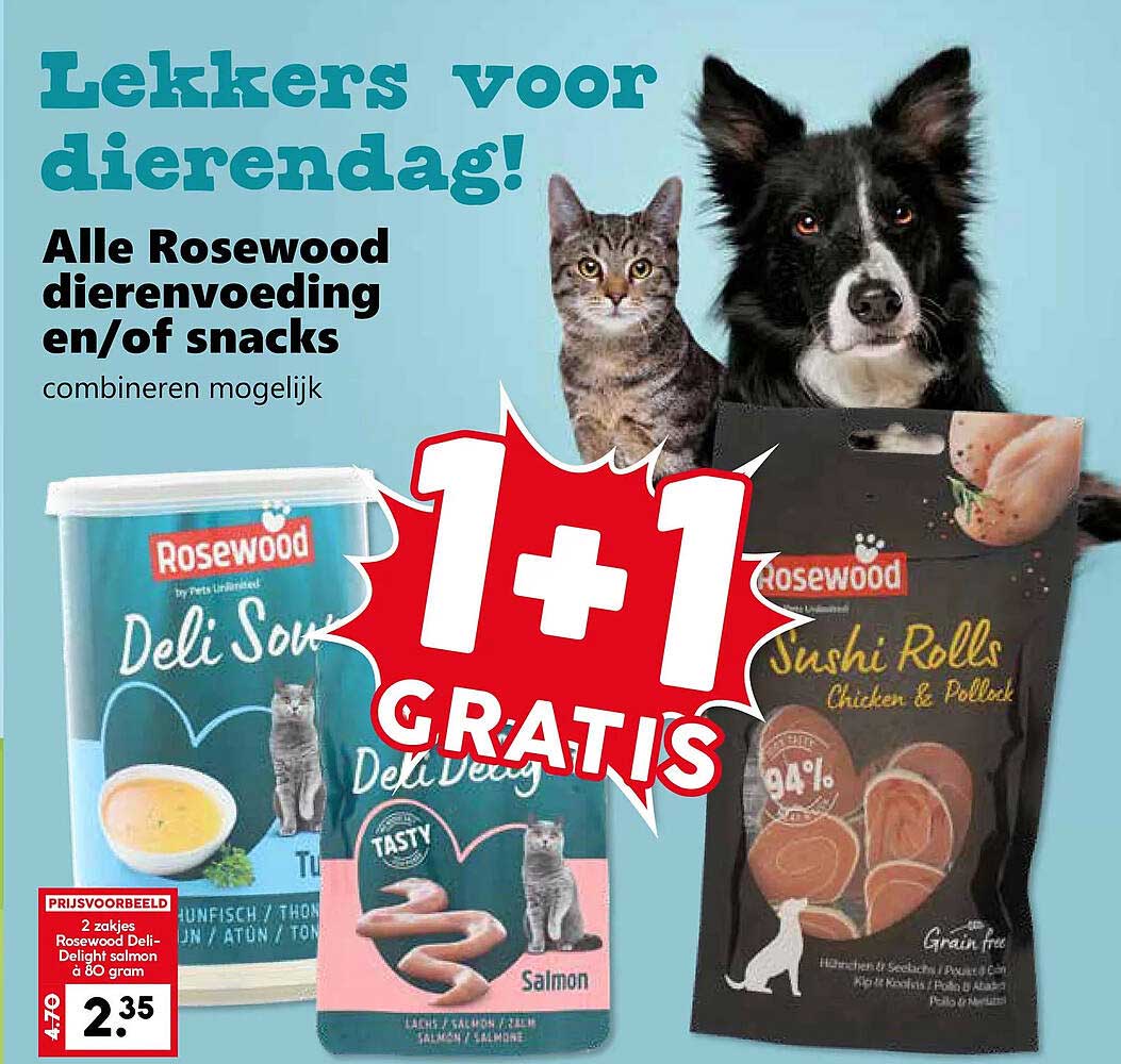 Alle Rosewood dierenvoeding en/of snacks combineren mogelijk 1+1 GRATIS
