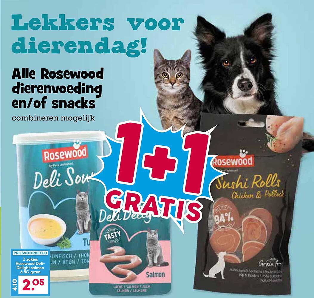 Alle Rosewood dierenvoeding en/of snacks combineren mogelijk 1+1 GRATIS
