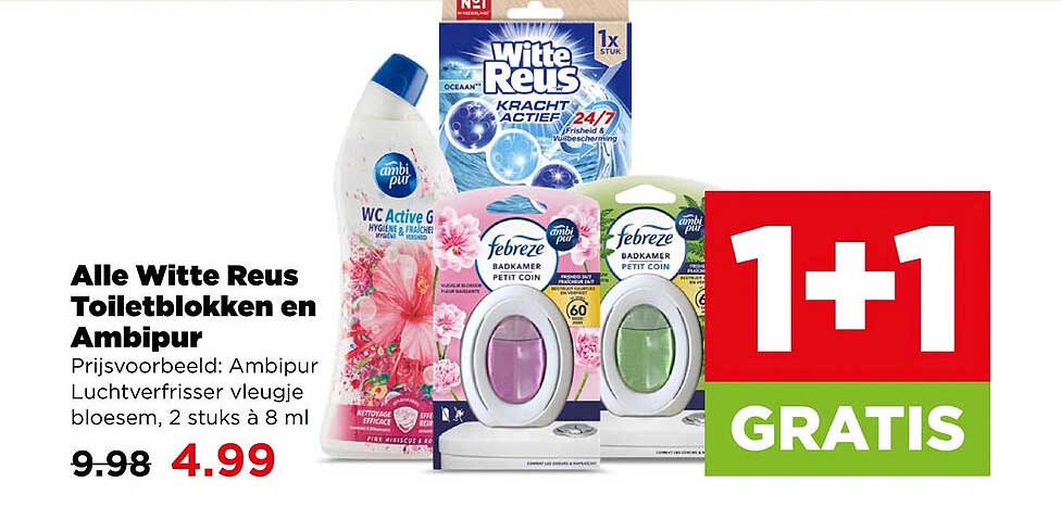 Alle Witte Reus Toiletblokken en Ambipur 1+1 GRATIS