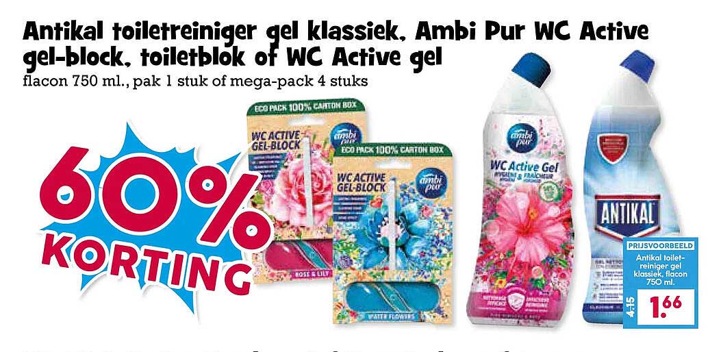 Antikal toiletreiniger gel klassiek, Ambi Pur WC Active gel-block, toiletblok of WC Active gel