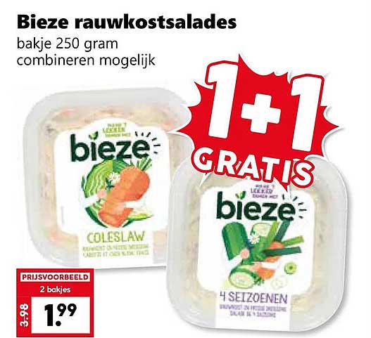 Bieze rauwkostsalades bakje 250 gram combineren mogelijk 1+1 GRATIS