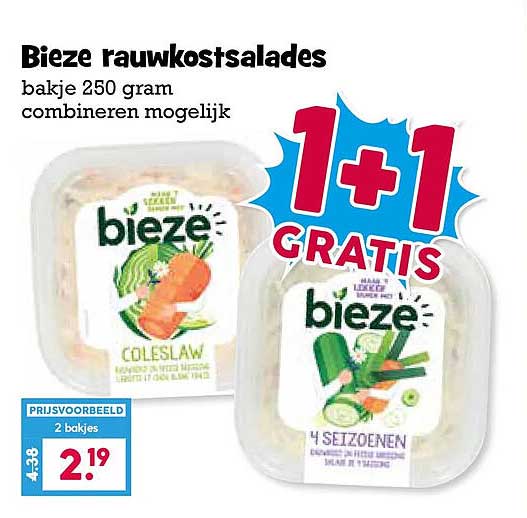 Bieze rauwkostsalades bakje 250 gram combineren mogelijk 1+1 GRATIS