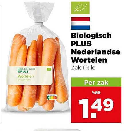 Biologisch PLUS Nederlandse Wortelen Zak 1 kilo Per zak