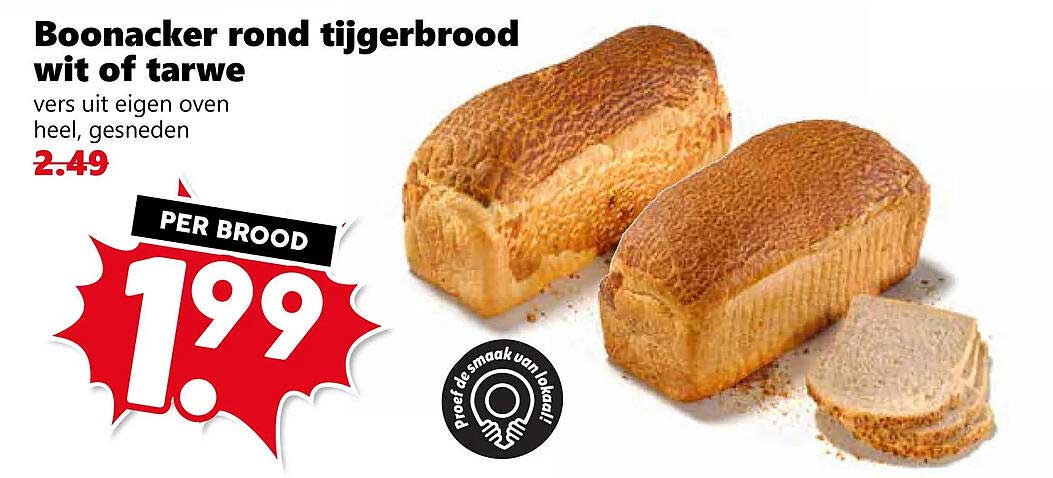 Boonacker rond tijgerbrood wit of tarwe vers uit eigen oven heel, gesneden