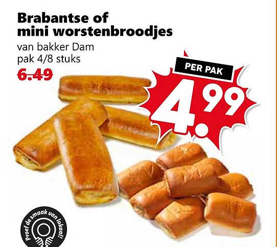 Brabantse of mini worstenbroodjes van bakker Dam pak 4/8 stuks