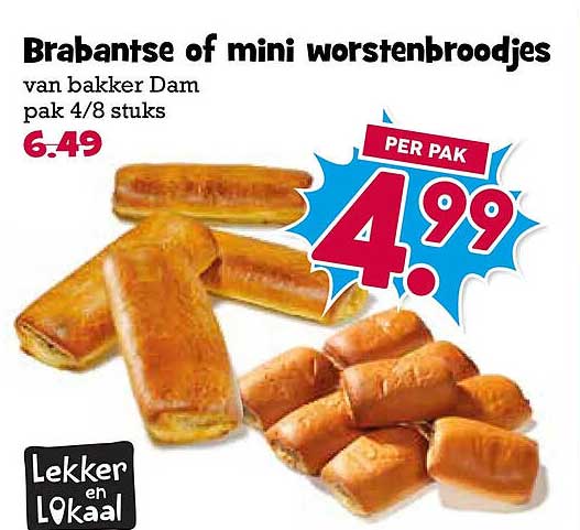 Brabantse of mini worstenbroodjes van bakker Dam pak 4/8 stuks